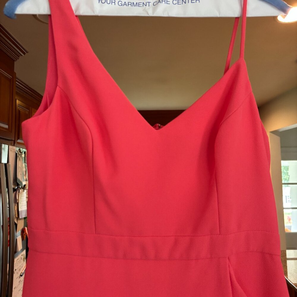 Xscape Midi Coral Pink Asymmetric Strap dress - Picture 2 of 6